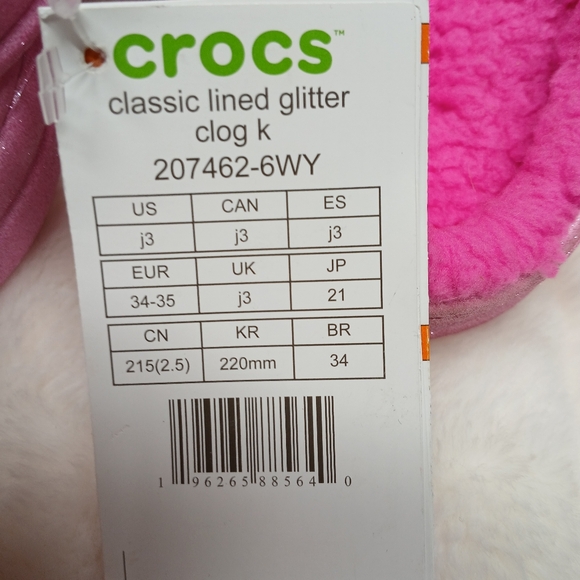 Crocs Classic Lined Glitter Clogs Pink Kids J3 (Youth Size 3) NWT - Picture 4 of 7